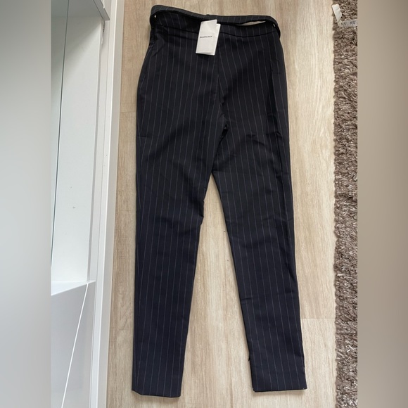 Balenciaga Striped Wool High-Waist Slit Skinny belted Pants in Black 40 - Picture 3 of 8